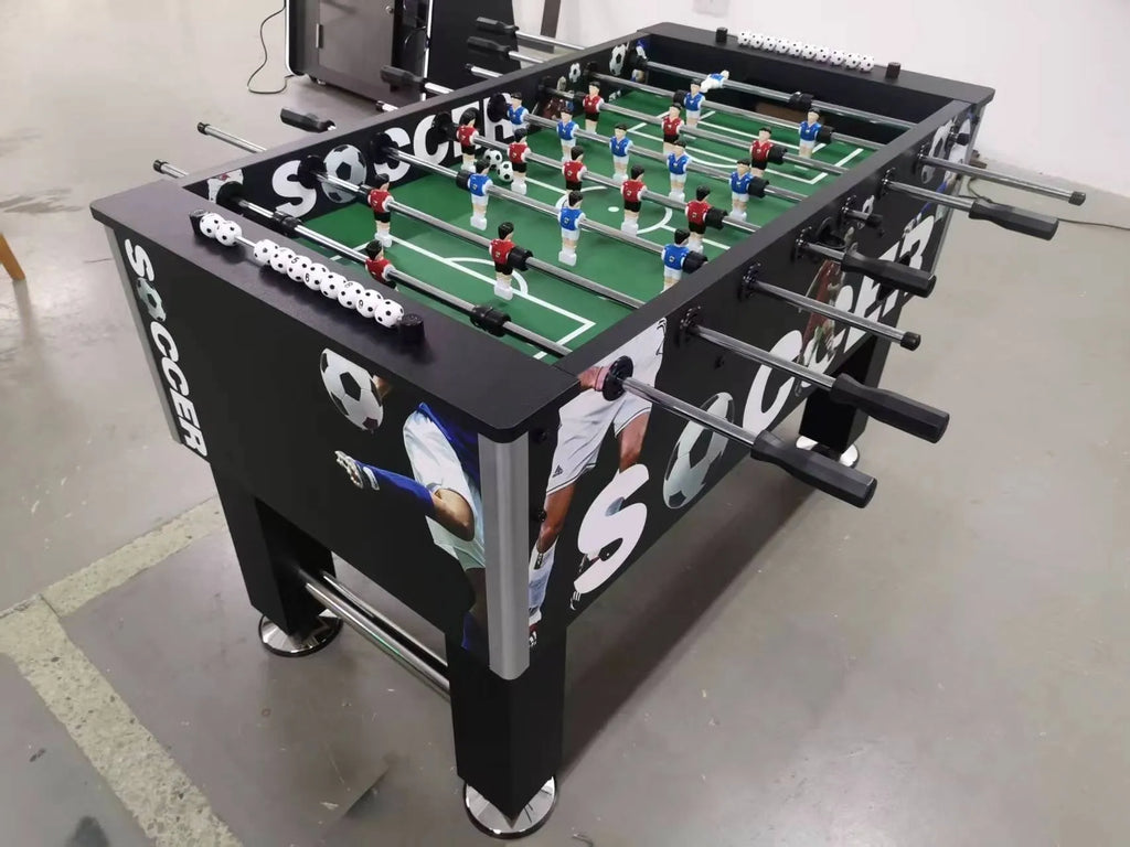 Goalmaster Stadium™ Foosball Table | Real Wood Soccer Graphic Premium Foosball Table w/ Soccer Ball Score Markers