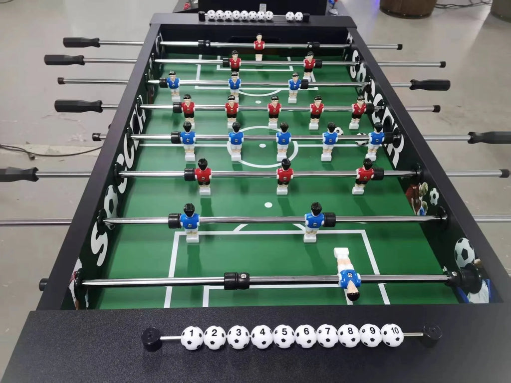 Goalmaster Stadium™ Foosball Table | Real Wood Soccer Graphic Premium Foosball Table w/ Soccer Ball Score Markers