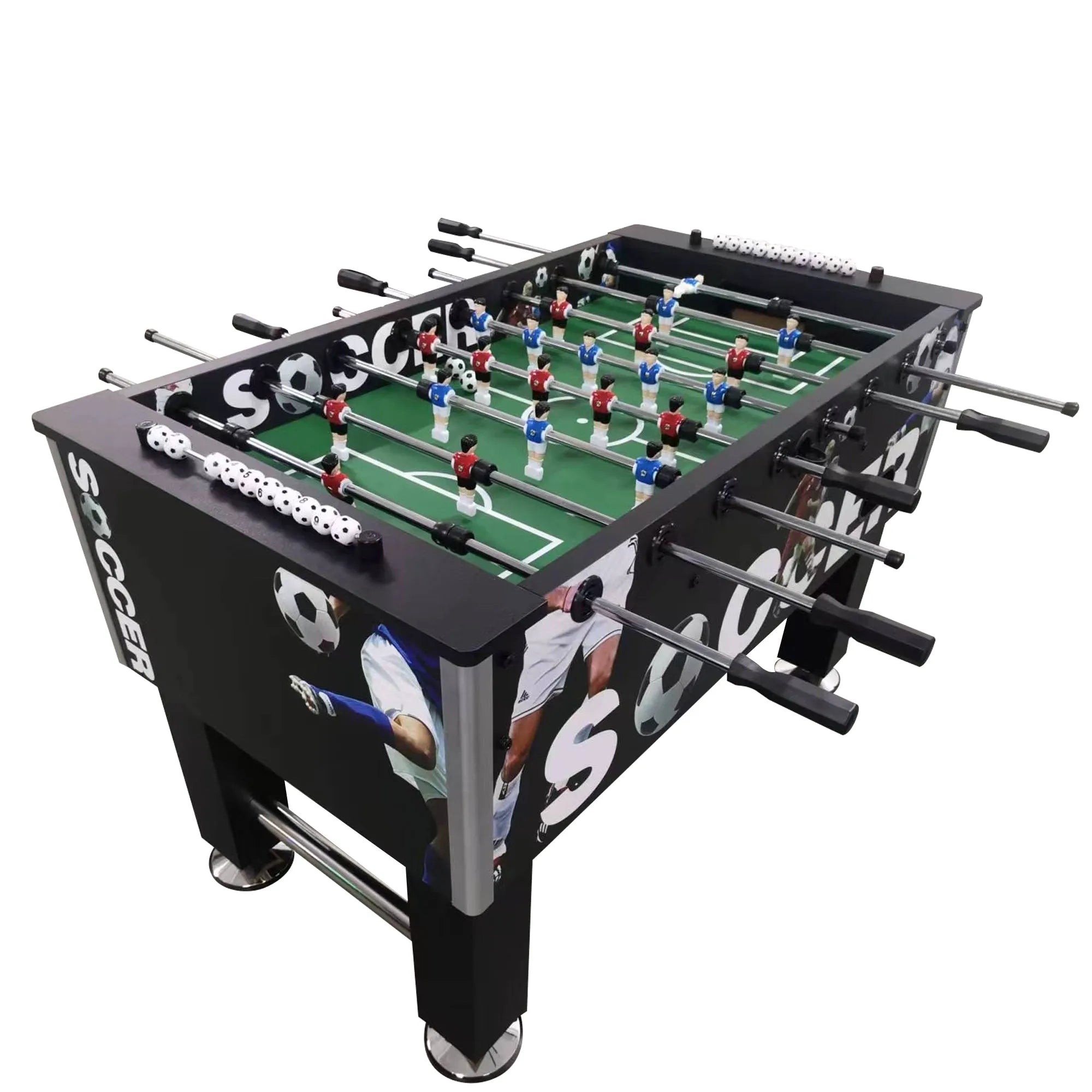 Goalmaster Stadium™ Foosball Table | Real Wood Soccer Graphic Premium Foosball Table w/ Soccer Ball Score Markers